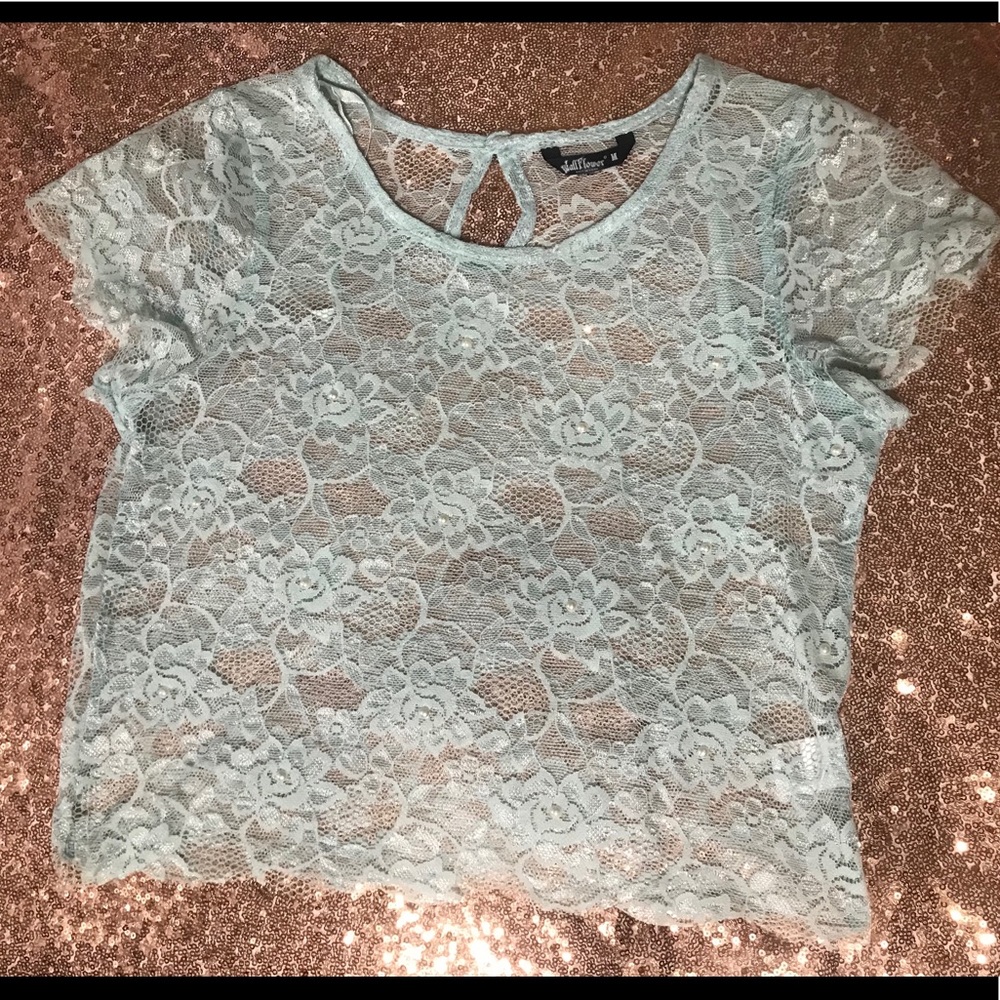Mint green lace crop top